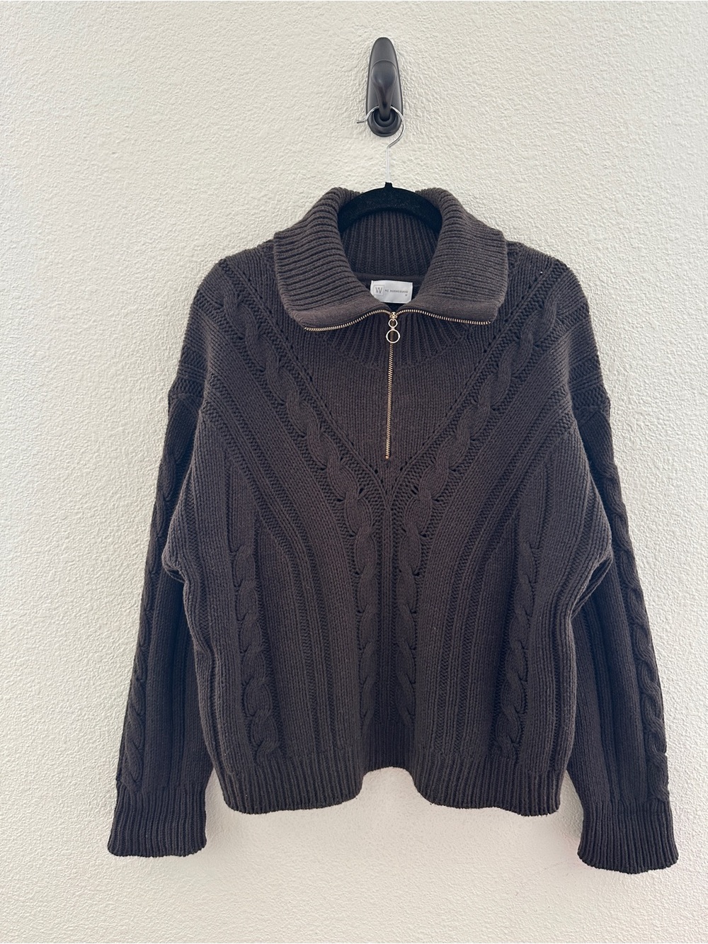 We Norwegians Cable Knit Sweater Brown Merino Wool Cashmere Zip Cozy Cabincore M